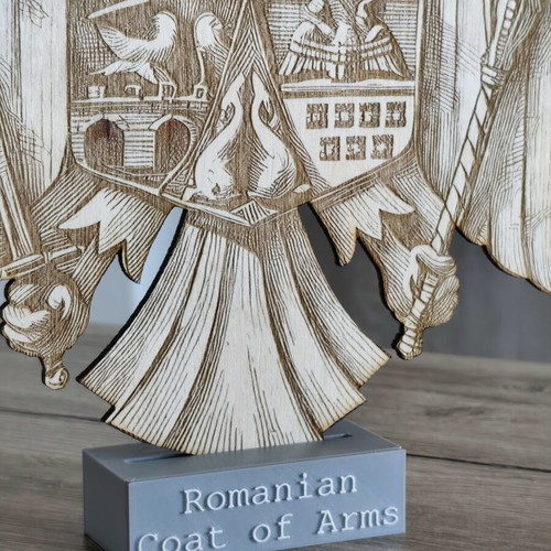 Romanian Coat of Arms Wooden Laser Engraved Decorative Stand new