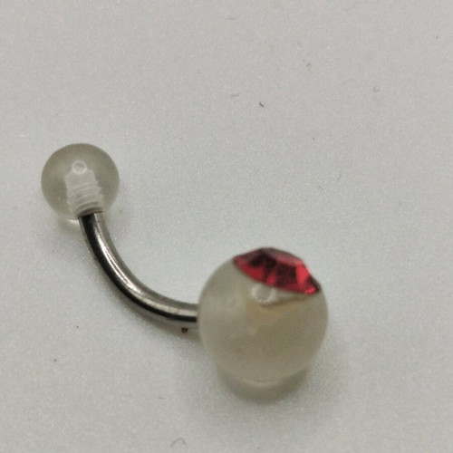 Navel earrings new, steel with red crystals and beads