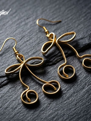 Σκουλαρίκια Golden Cherry Silhouette καινούργια, μεγάλα boho statement