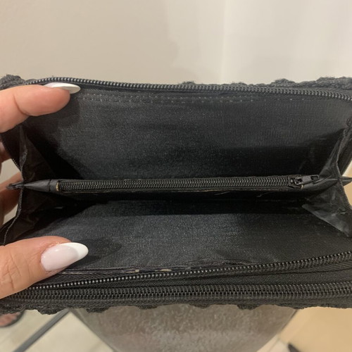 Handmade knitted wallet like new, black, with coin and card compartments