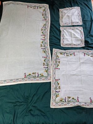 Vintage 50s Σετ 4τμχ Χειροποίητα Κεντήματα Chinoiserie σαν καινούργιο