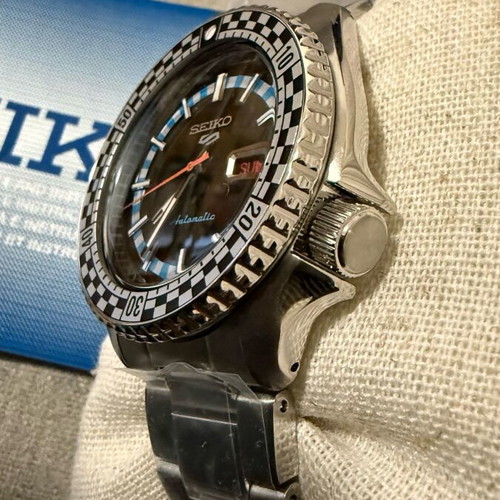 Seiko 5 Sports SRPK67K1 Black & White Checker Flag Special Edition New