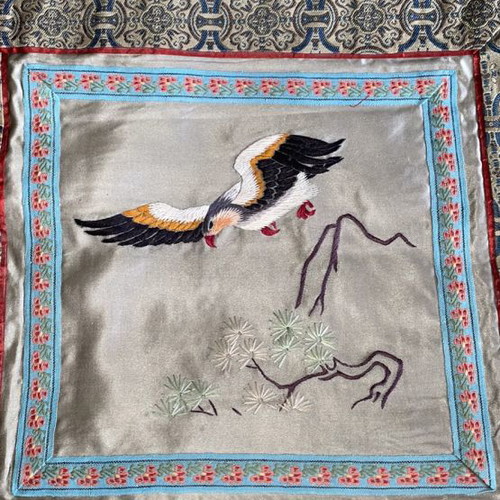 Silk table linen with eagle embroidery vintage