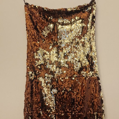 Strapless short dress with sequins like new, one size, gold bronze