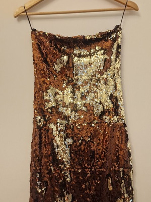 Strapless short dress with sequins like new, one size, gold bronze