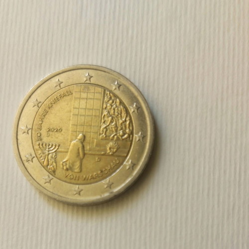 Commemorative 2 euro coin Germany 2020 used, 50 years Kniefall von Warschau