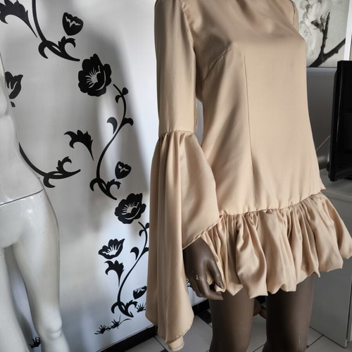 Mini dress beige nude with wide sleeves, new by Niki Nikolaidou