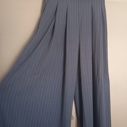 Decoro Wide-Leg Pants One Size with Belt Blue and White