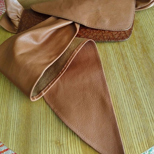 Vintage wide leather belt, brown/tan, handmade