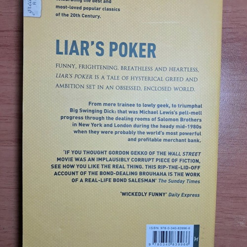 Liar's Poker book used, English