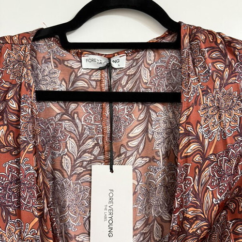 Forever Young dress kimono style brown, new, size L