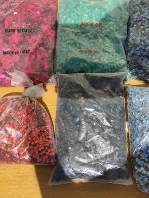 Sequins set of 7 bags black, blue, turquoise, purple, orange