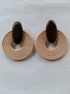Large earrings new with wooden beige and brown elements