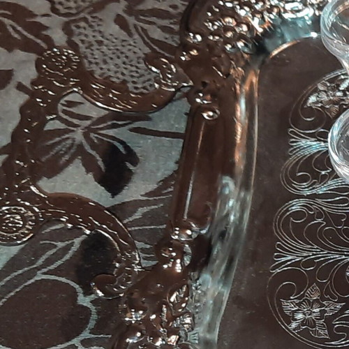 Twin bird serving tray used, nickel-plated steel, 1980s vintage
