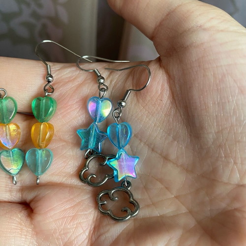 Handmade earrings pack new with stainless steel hooks multicolor, silver