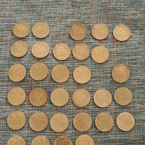 French 20 centimes coin collection used, 31 pieces