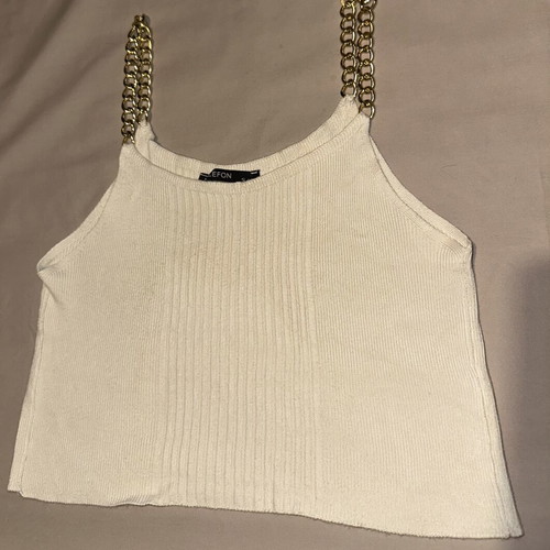 Beige ribbed top S-M with gold chain