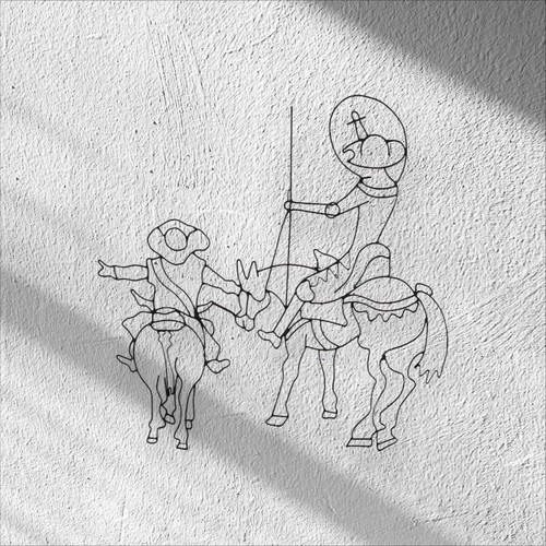 Wall decor wire art Don Quixote with kiln finish 1m x 1.10m