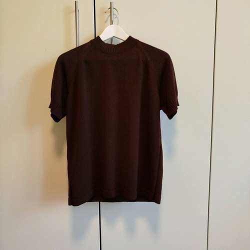 Brown short-sleeve blouse like new, size M/L, synthetic fabric