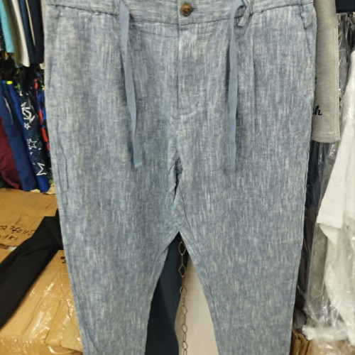 Men's Linen Pants NS-7778 New Turquoise with Drawstrings