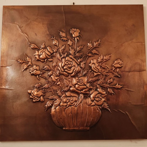 Large chalcography Vase with flowers like new 60x55 cm