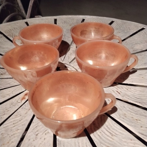 Vintage Fire-King Anchor Hocking Peach Lustre cup set of 5 used