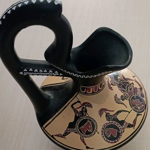 Ceramic wine jug like new with ancient Greek decoration