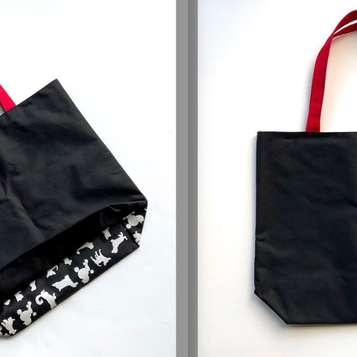 The WOOF Tote Bag new, black with white dog prints
