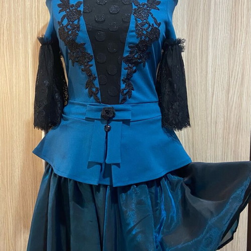 Gothic black petrol blouse and skirt set like new