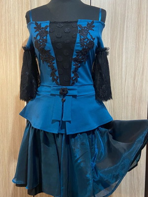 Gothic black petrol blouse and skirt set like new