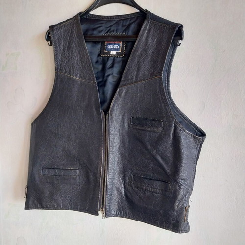 Vintage men's leather vest used, black and brown