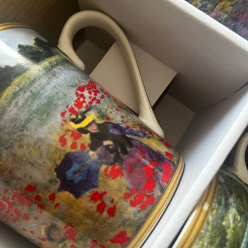 Porcelain mugs set of 4 with Monet artwork, new, 350ml each