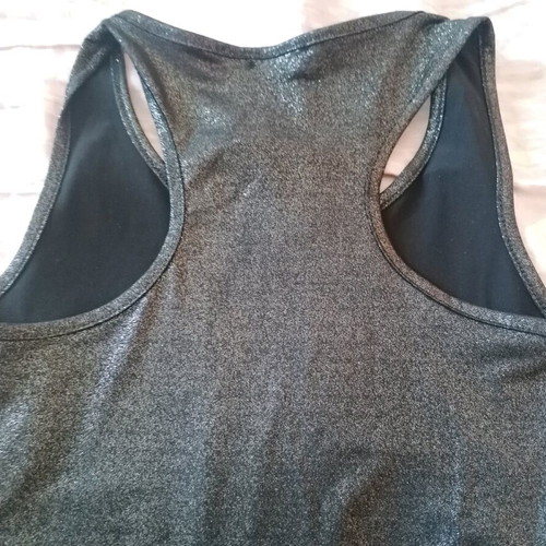 Shein lamé top with criss-cross back like new, black and silver