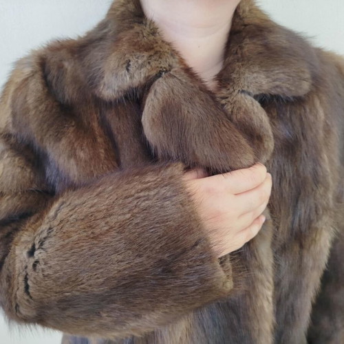 Women's coat made of natural fur new, brown and black