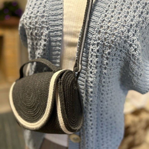 Handmade shoulder bag made to order, white and gray cotton