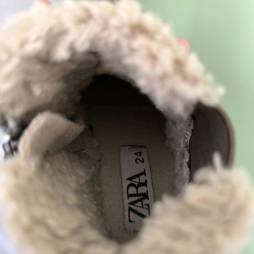 ZARA Leather Kids Boots Like New No. 24 Brown with Fur