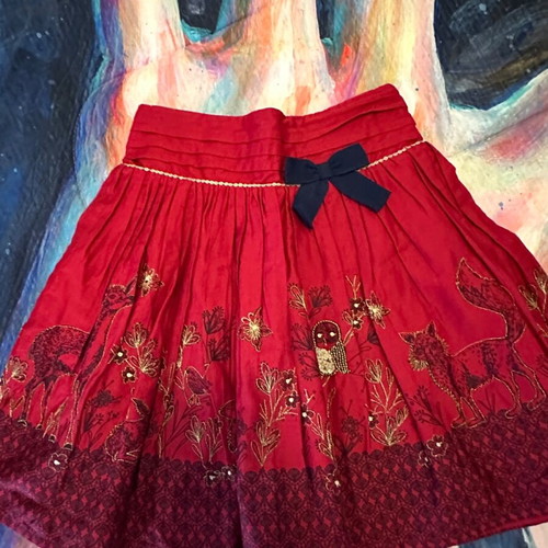 Monsoon girls' skirt red like new with golden embroidery