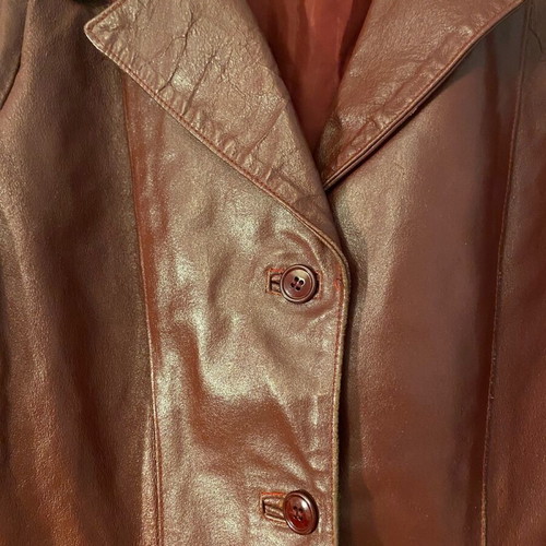 Vintage leather coat used, dark burgundy, size 46