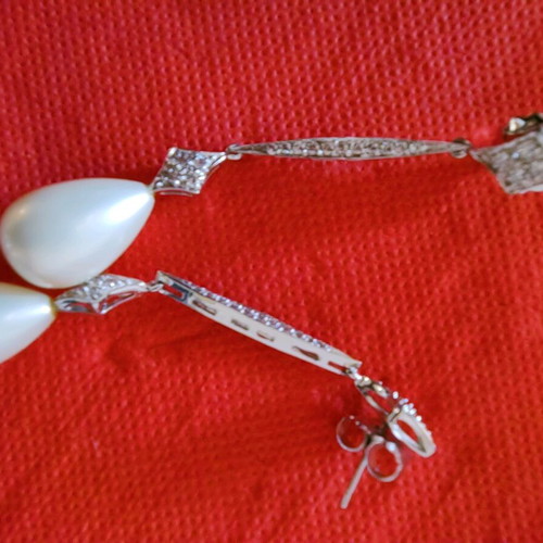 Silver 925 earrings with zircon and pearl like new