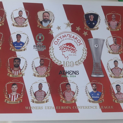 Олимпиакос плакат 2024 Conference League нов с емблема за 100 години