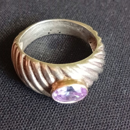 Silver ring 950 with gold setting and amethyst, used
