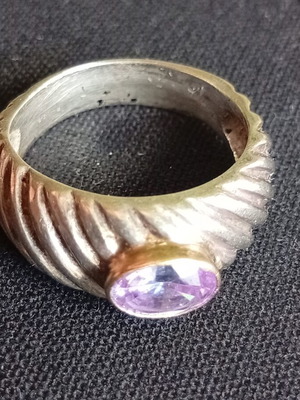 Silver ring 950 with gold setting and amethyst, used