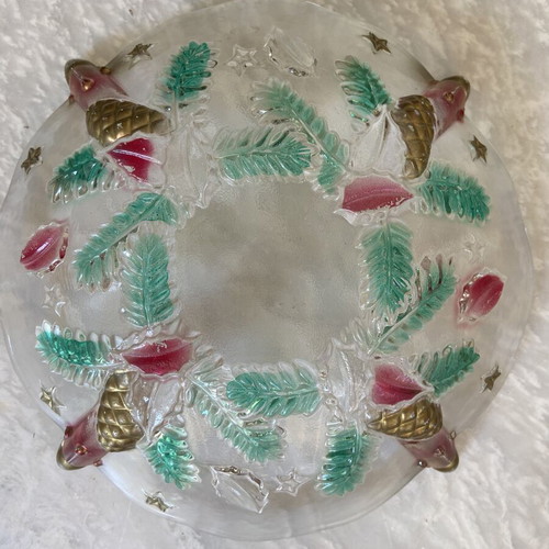 Vintage Christmas Glass Plate used, 1960s Walther