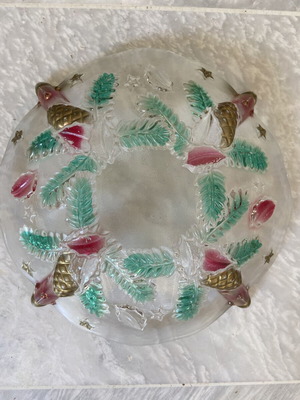 Vintage Christmas Glass Plate used, 1960s Walther