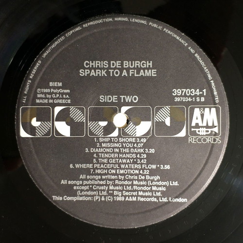 Chris De Burgh Spark To A Flame vinyl LP used, rock