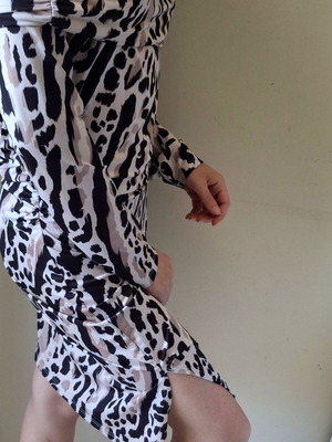 Off Shoulder Dress Animal Print Like New, Asymmetric Hem