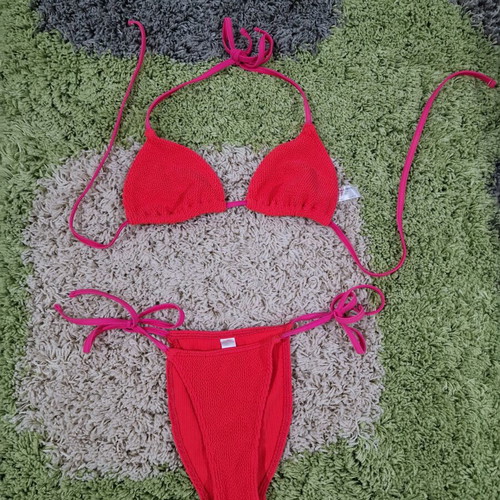 Asos crinkle neon orange and pink swimsuit bikini one size like new