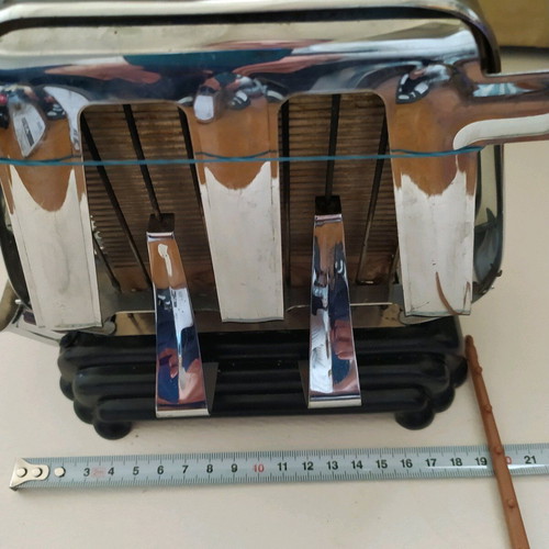 Retro toaster 60s used, Art deco style, stainless steel and bakelite