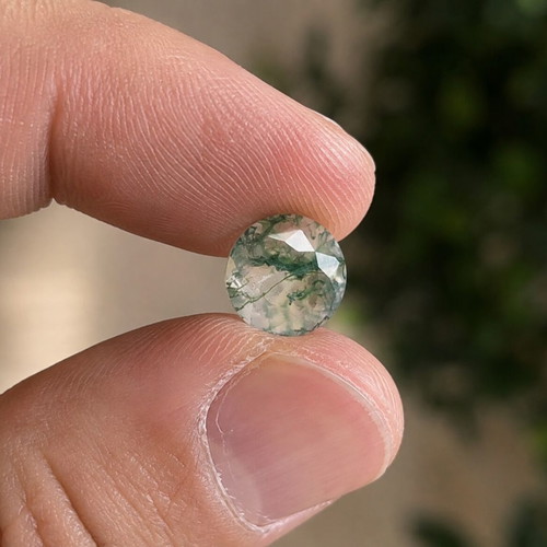 Moss Agate 8mm round faceted gemstone 1.38ct new for jewelry
