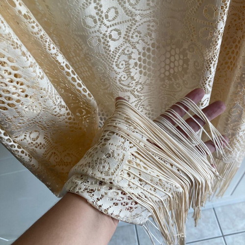 Kimono with fringes new, lace in cream color